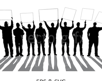 Protest Art Vector Illustration, People Holding Signs (Digital Download)