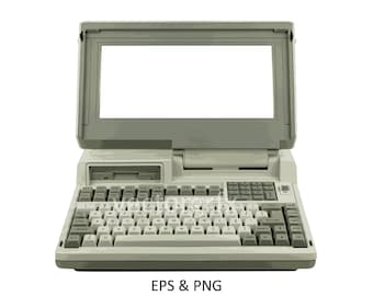 1980s Laptop Vector Image, Sublimation Design, Vintage Computer Clipart (EPS & PNG)