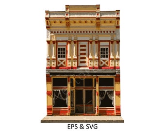Storefront, Architectural elevation, Vector Graphic, Wall Art, Main Street, Clipart, Ornate Façade, Renovation, Business, Brick & Mortar