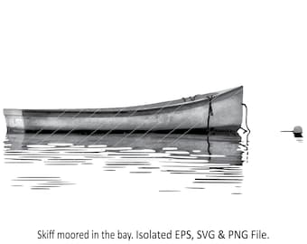 Moored Skiff Vector Art, Deer Island Maine (Digital Download)