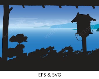 Sublimation Designs. Clipart, pagoda, Japan, vector art, (Digital Download, EPS, SVG)