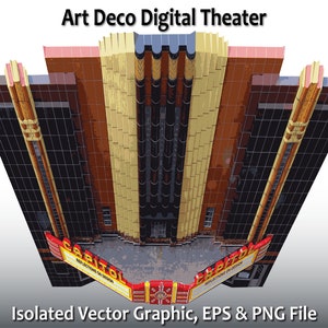 Art Deco Theater, Vector Graphic, Clipart, Downtown, Digital Download, Old Building, Architectural, Old House, Business, Movies, Wall Art