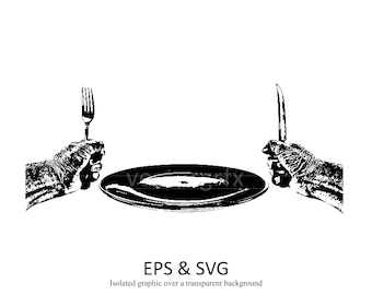 Hungry Person Vector Graphic, Empty Plate, Diner Illustration (Digital Download)