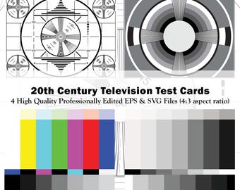 20e-eeuwse tv-testpatroon, televisie uit het midden van de eeuw, eps, svg clipartbundel (digitale download)