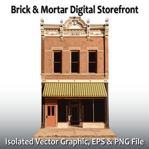 Ein Brick &Mörser Digital Storefront, Vektor Grafik, Clipart, Downtown, Gebäude-Fassade, altes Gebäude, Architektur, altes Haus, Business