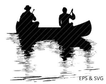 Boys Canoeing Sunset Lake Vector Graphic (Digital Download)