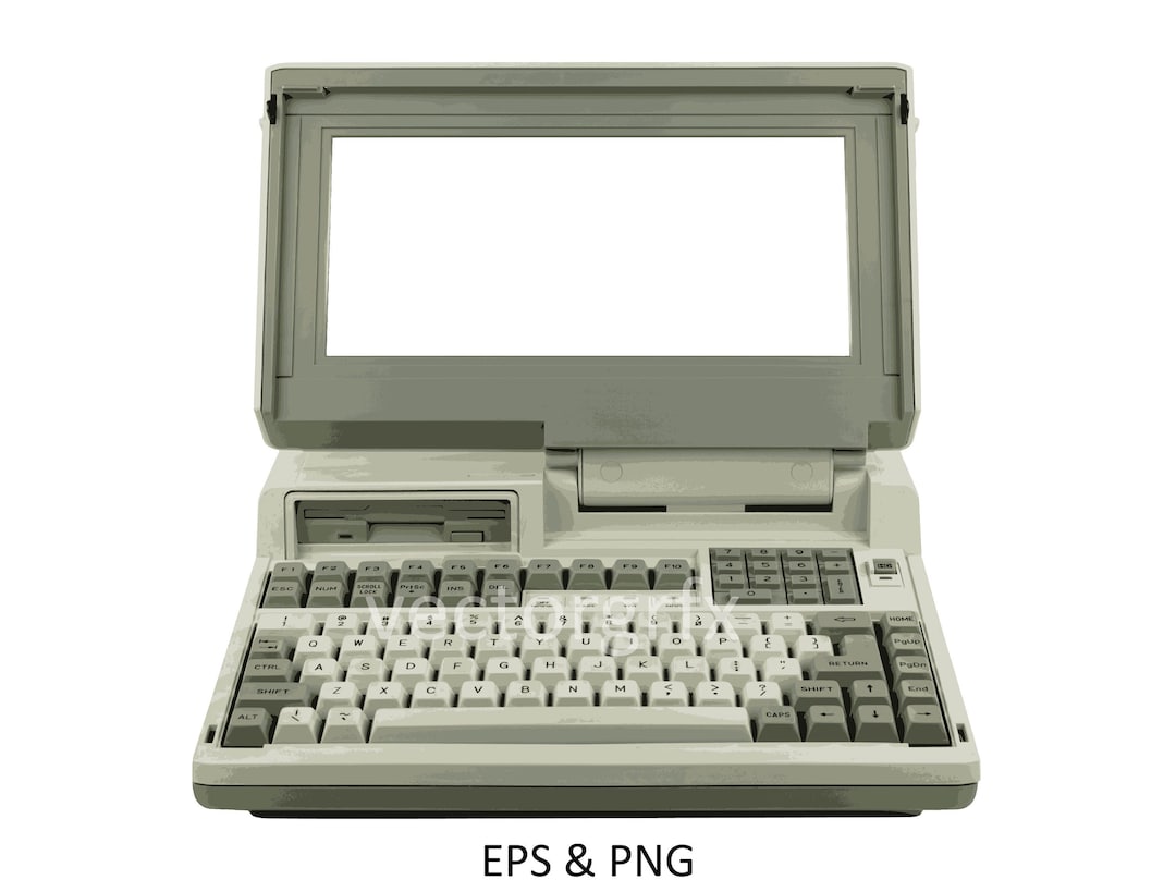 Vector Image of a Vintage Laptop Computer From the 1980's. Clipart