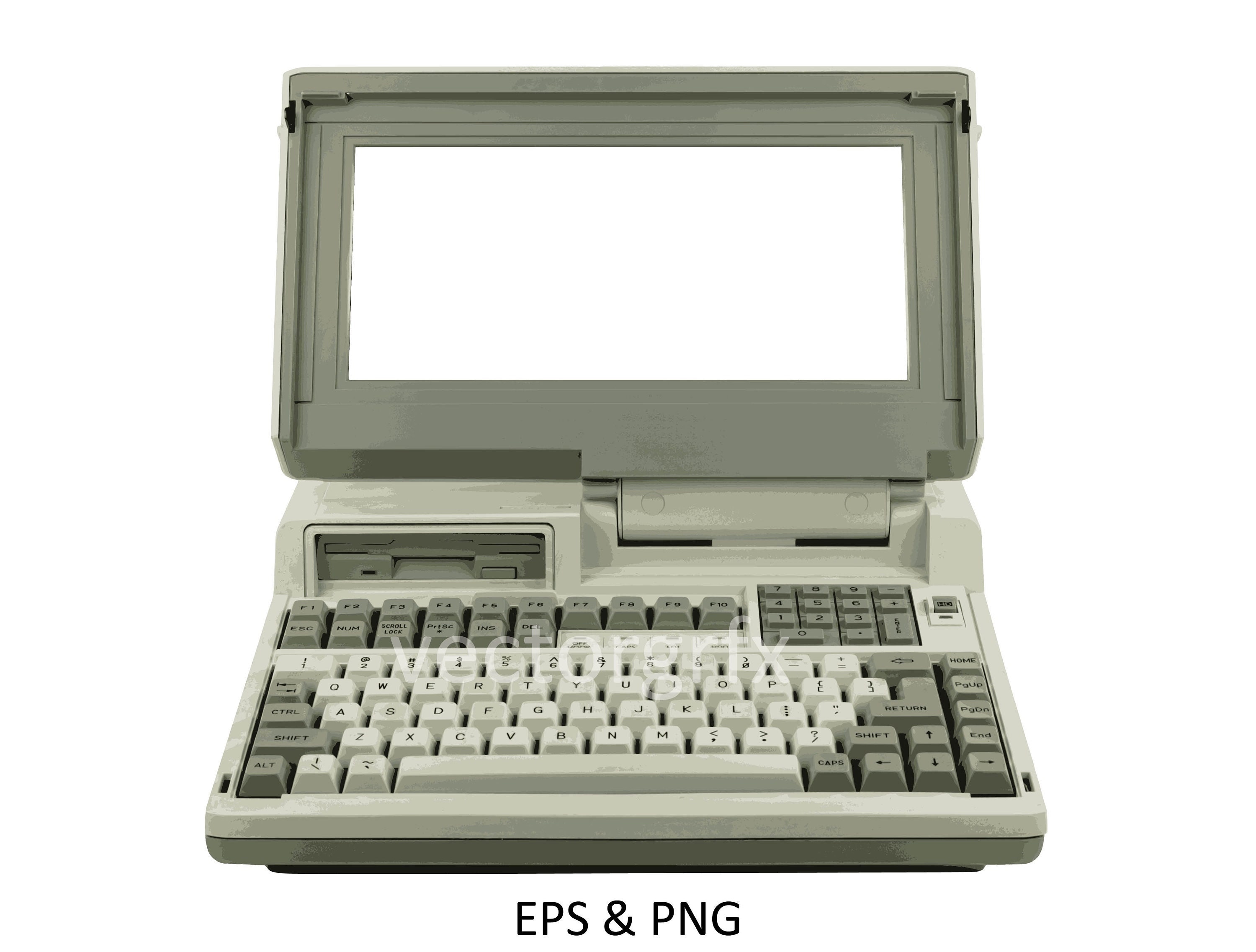 Vector Image of a Vintage Laptop Computer From the 1980's. Clipart