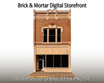 A Brick & Mortar Digital Storefront, Vector Graphic, Clipart, Downtown, Building Façade, Old Building, Architectural, Old House, Business