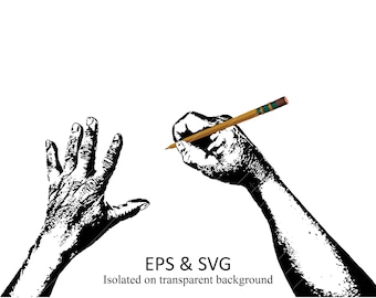 Pencil Writing Hands Clipart, Transparent Arms, Vector Graphic (Digital Download)