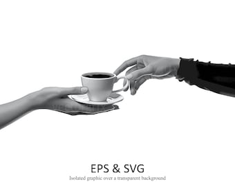 Barista Serving Coffee Cup Vector Art (Digital Download)