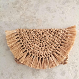 Portefeuille en raphia crocheté SUN • Porte-monnaie, porte-cartes, pochette • Fil de paille de raphia naturel • fait main • kraft