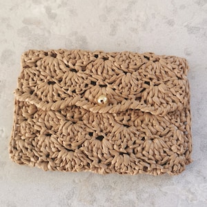 Portefeuille en raphia crocheté CÁSCARA • porte-monnaie portefeuille poche porte-cartes • paille de raphia fil naturel • fait main • kraft