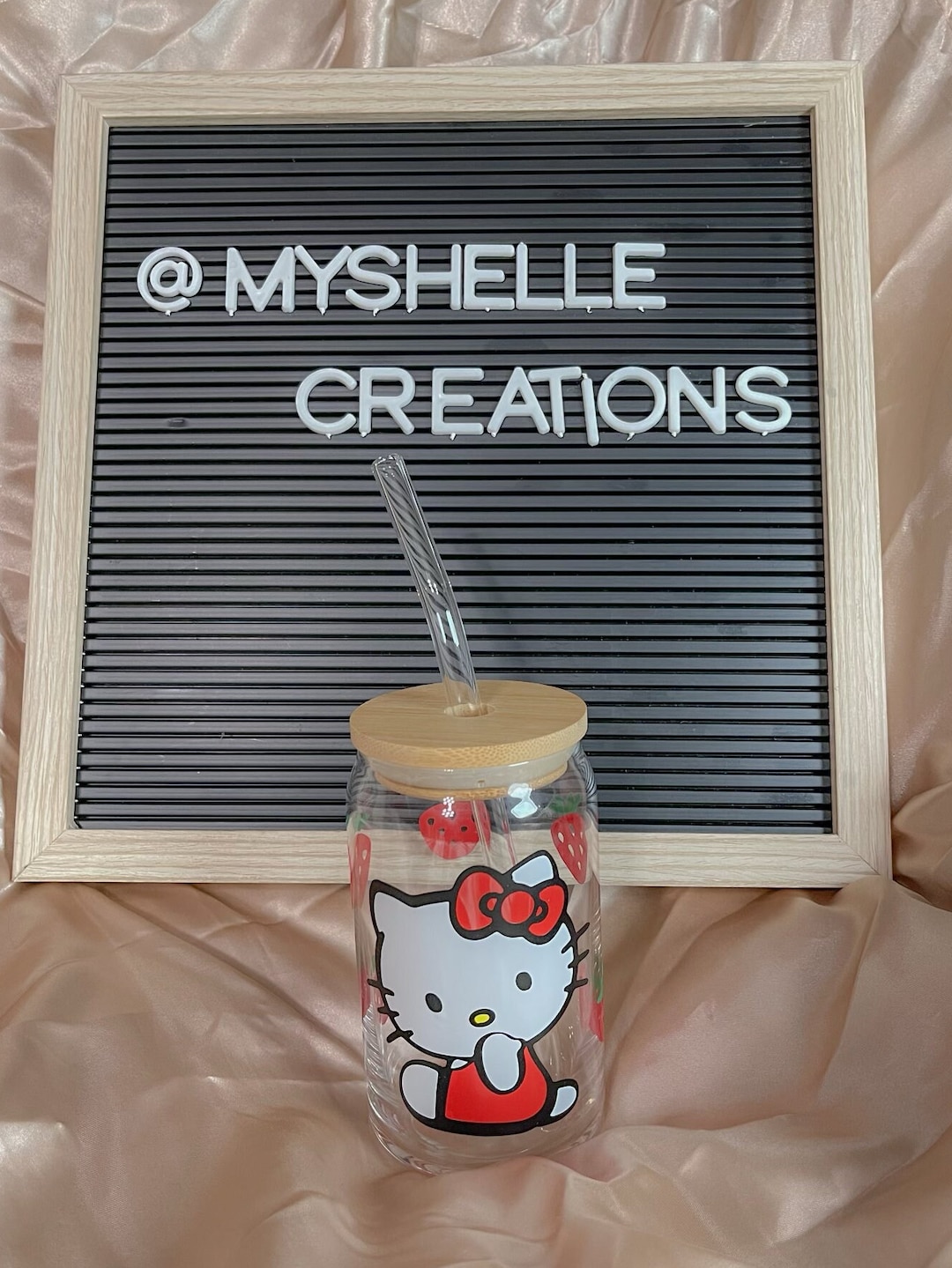 Hello Kitty Glass Cup Libbey Cup Bamboo Lid Glass Straw - Etsy