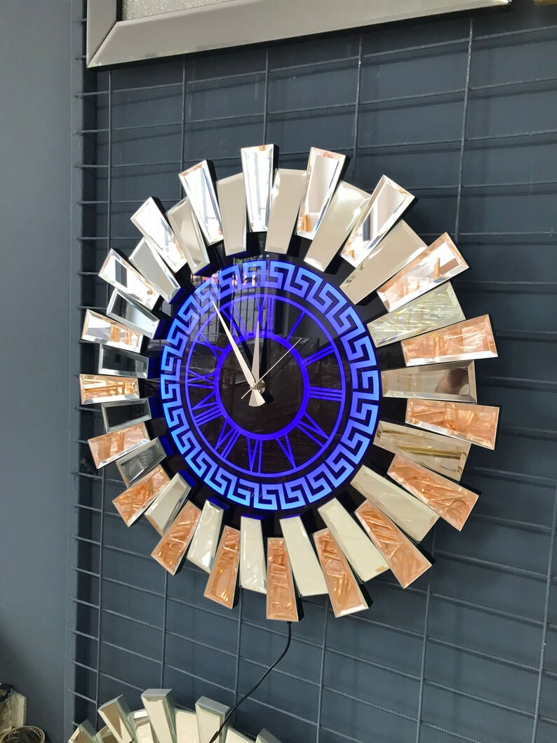 Large Wall Clock Light Clock Luminous Wall Clock Mirror Etsy