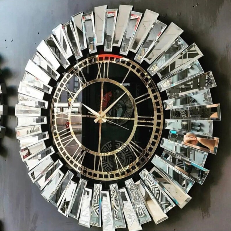 Mirror Clock Mirror Wall Clock Large Wall Clock Real Mirror Etsy