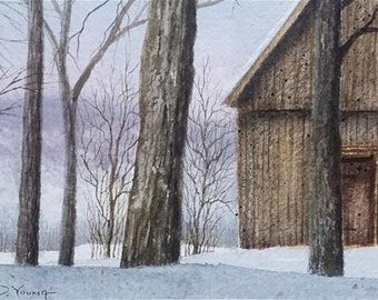 Snowed In  -  An original matted watercolor painting by Pennsylvania artist David Young