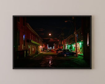 Maine Photo Print - Custom House Wharf Under Orange Buck Moon