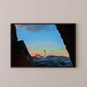 Maine Photo Print Rainbow Sunset at Portland Head Light image 1