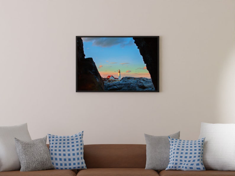 Maine Photo Print Rainbow Sunset at Portland Head Light image 1