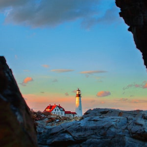 Maine Photo Print Rainbow Sunset at Portland Head Light image 2