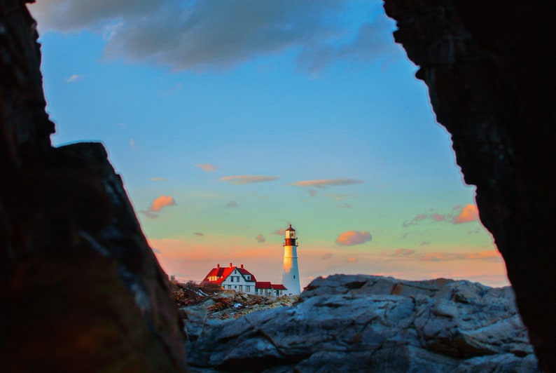 Maine Photo Print Rainbow Sunset at Portland Head Light image 2