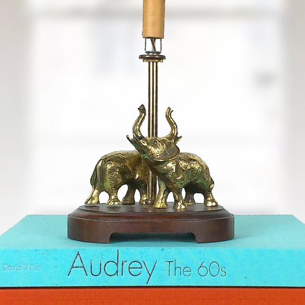 Vintage Mid-Century Maison Charles Small Brass Elephant Desk Lamp, African Home Decor, Maximalist Style, Safari Inspired Mother's Day Gift