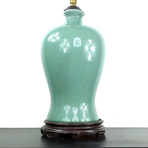Chinese Vintage Extra Large Ming Dynasty Celadon Vase Table Lamp, Chinoiserie Chic Interiors, Grand Millennial Home Decor, Antique Lighting