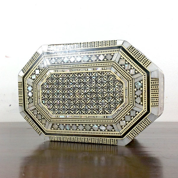 Turkish Jewelry Box, Mother of Pearl Inlay, Middle Eastern, Persian, Desk Box, Trinket Boxes, Gift For Her, Wood Marquetry, Antique Wood Box