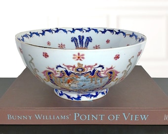 Chinese Export Antique Armorial Porcelain Bowl, Equestrian Fox Hunt Art, Chinoiserie Chic, Grand Millennial Home Decor, Preppy Interiors