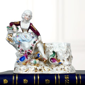 English Antique 18th Century Staffordshire Girl Faring Figurine, Dresden, Match Striker, Victorian Porcelain Box, European Antique Sculpture