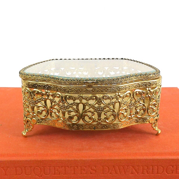Vintage Large French Ormolu Gold Jewelry Casket With Velvet, Hollywood Regency Jewelry Box, Matson, Stylebilt, Gilt, Antique Gift For Her,