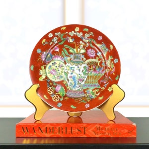 Chinese Export Vintage Red Famille Rose Plate With Floral Pattern, Grand Millennial Wall Plates, Vintage Chinoiserie Chic Home Decor, Preppy