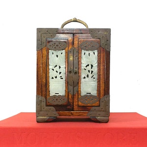 Chinese Export Vintage Rosewood & Jade Jewelry Box, Asian Jewelry Armoire, Chinoiserie Chic Storage Box, Grand Millennial Home Decor