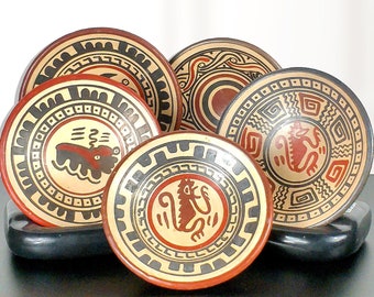 Southwestern Terracotta Vintage Bowls - Set f 5, Hand Painted, Animal Pattern, Rustic