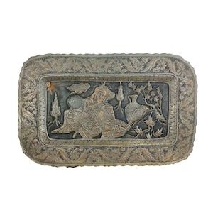 Persian Qalam Zami Silver Tray, Etched Copper, Decorative Wall Plates, Islamic Decor, Middle Eastern Style, Bohemian Interior Design, Unique
