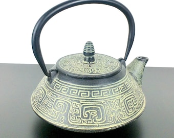 Japanese Bronze Teakettle, Chinoiserie Chic Decor, James Mont, Antique Asian Teapot, Tetsubin, Korai, Cast Iron, Verdigirs, Grand Millennial