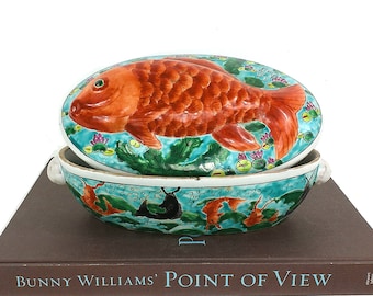 Chinese Export Famille Rose Carp Form Tureen, Grand