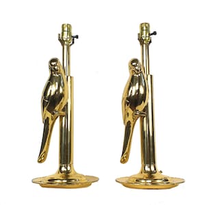 Frederick Cooper Vintage Pair / Set of 2 Gold Brass Parrot Table Lamps, Hollywood Regency Home Decor, Grand Millennial / Chinoiserie Lamps