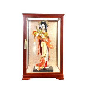 Japanese Antique Nishi Geisha Doll in Showcase, Yaegaki Hime, Vintage Chinoiserie Chic, Grand Millennial, Kabuki, Onnagata, Oriental Artwork