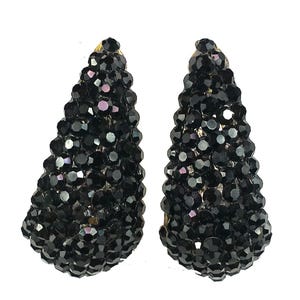Richard Kerr Large Gold & Black Swarovski Crystal Teardrop Earrings, Maximalist Style, 80s Designer Vintage, Runway Estate Jewelry, Elegant