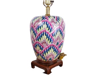 Chinese Vintage Famille Rose Ginger Jar Table Lamp, Chinoiserie Chic Decor, Flamestitch, Grand Millennial, Colorful, Preppy, Rainbow, Unique