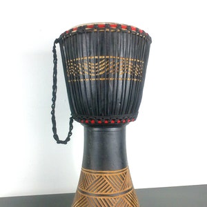 African Djembe, Made In Ghana, Hand Carved, Hand Painted, Tribal Instruments, Table Sculptures, Table, Tanned Leather, Primitive, Rustic Art