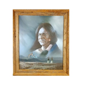 American Indian Antique Oil Portrait Painting, Attributed to Hans Paap, Mid-Century Artwork, Southwestern Home Decor, Bohemian Vintage