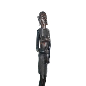 African Vintage Large Ebony Wood Tribal Woman Statue, Tanzanian Art, Mid-Century Boho Home Decor, Unusual Sculptures, Hand Carved Figurine