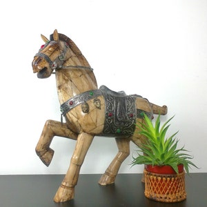Chinese Antique Bone & Semi-Precious Stone Inlay Tang Dynasty Horse Statue, Chinoiserie Chic, Grand Millennial Home Decor, Equestrian Art