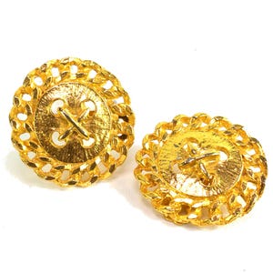 Marla Buck For Calvin Klein Vintage Gold Button Chain Clip-On Earrings, 80s Designer Vintage Jewelry, Maximalist Style, Unique Gifts For Her