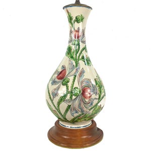 Italian Vintage Hand Painted Ceramic Faience Floral Table Lamp, Grand Millennial Home Decor, Chinoiserie Chic Lighting, Botanical Accents