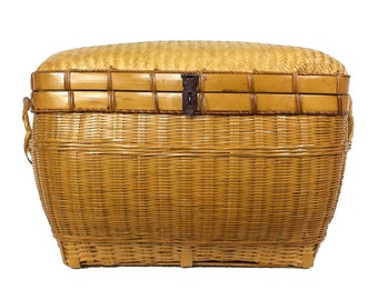 Antique Japanese Storage Basket, Grand Millennial, Chinoiserie, Trunk, Showa Period