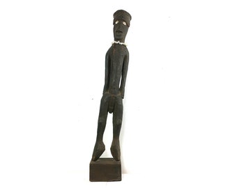 Antique Oceanic Wooden Sawos Ancestor Figure Statue, New Guinea, Museum Quality Art, Life Sized Primitive Hand Carved Statue, Rare Artwork